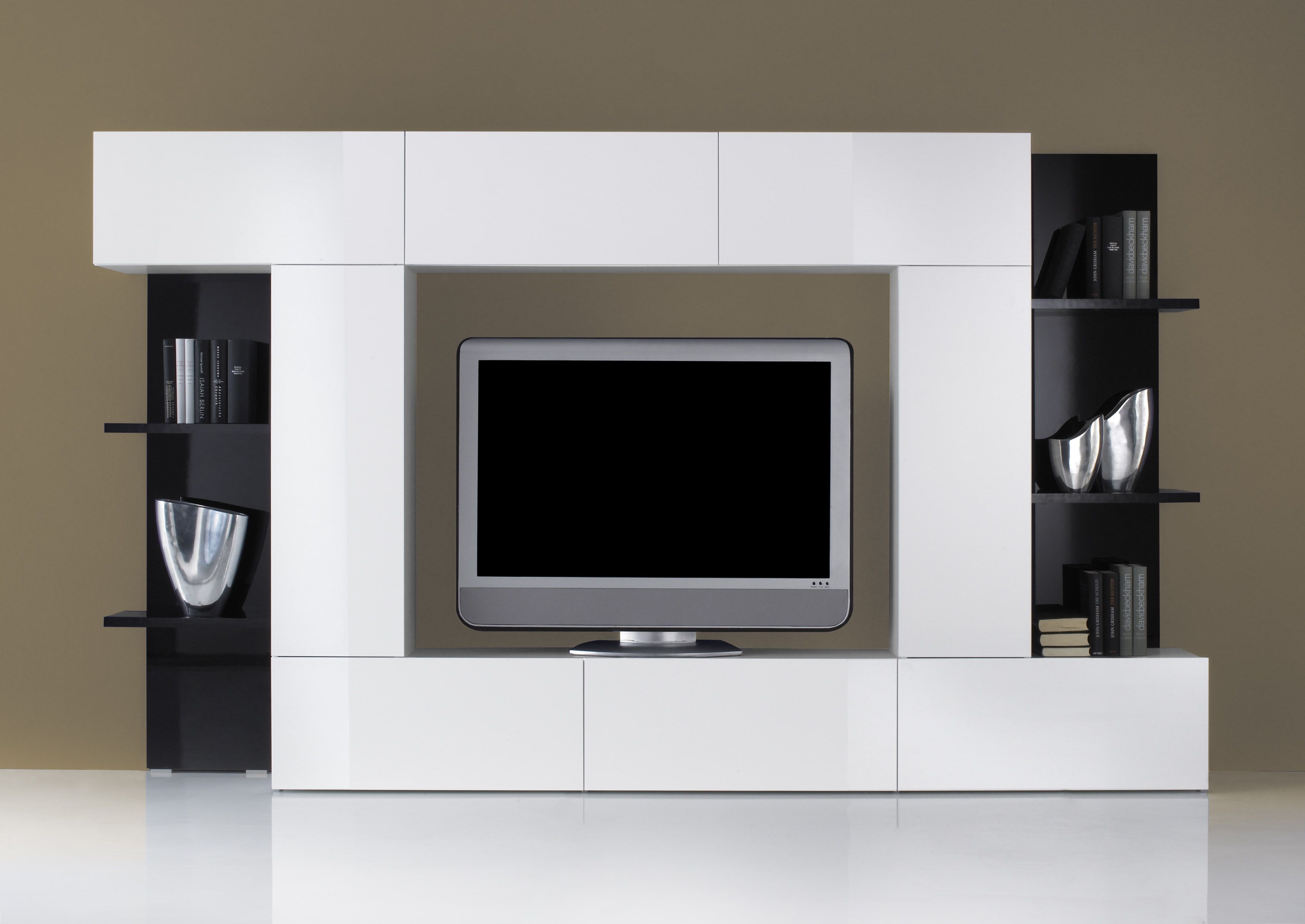 Porta tv soggiorno mobile moderno mod.dado b/n kit laccato lucido ... Mobile sospeso tv aperto